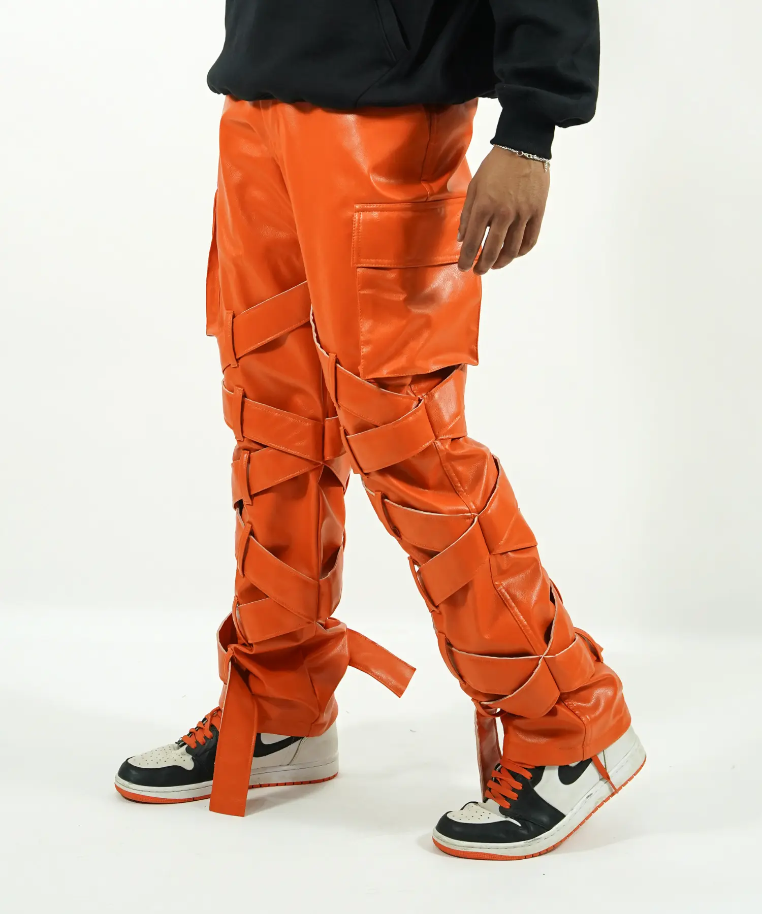 Orange leather pants hot sale mens