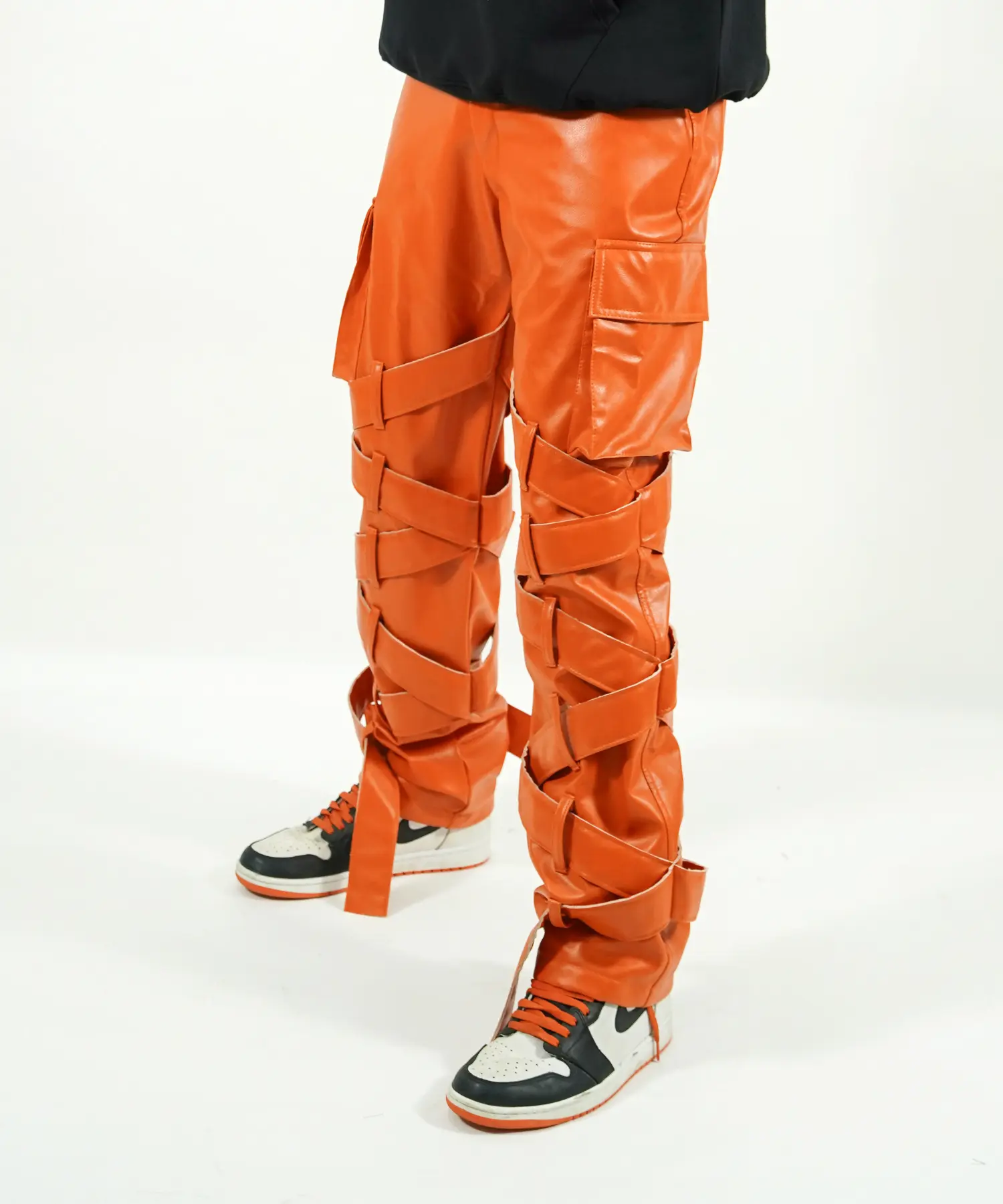 Cargo Pants MOLECULE 45019 Canvas Zipper Cap Pockets Loose Fit Orange