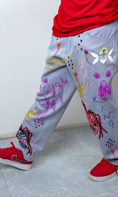 Hand Embroidered Suede Pants - Image 3