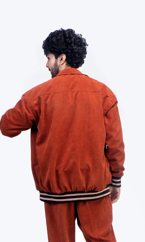 Orange Bomber Jacket With Contrast Rib - Image 3