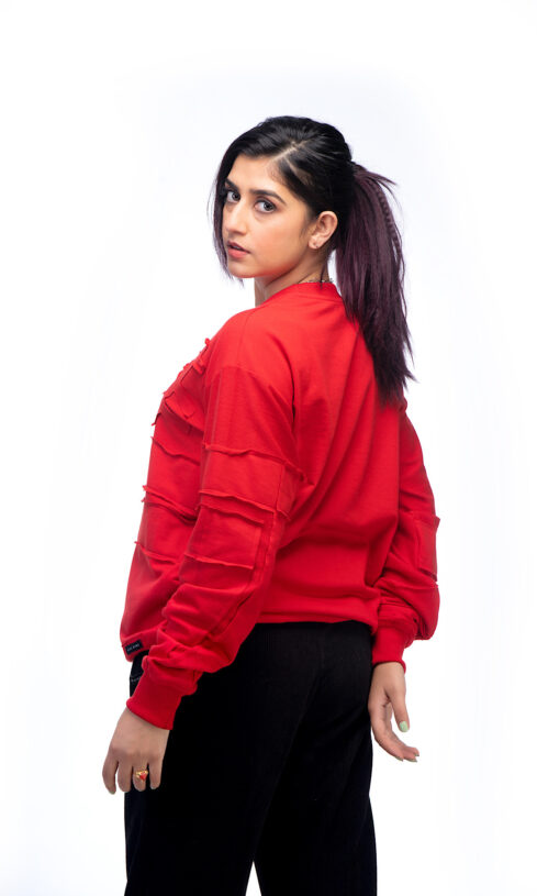 Red Sweatshirt With Reverse Patch Work - Image 3